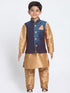 Boys' Deep Blue Cotton Silk Blend Kurta, Waistcoat and Pyjama Set