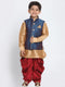 Boys' Deep Blue Cotton Silk Blend Ethnic Jacket, Kurta and Dhoti Pant Set