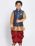 Boys' Deep Blue Cotton Silk Blend Ethnic Jacket, Kurta and Dhoti Pant Set