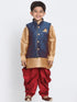 Boys' Deep Blue Cotton Silk Blend Ethnic Jacket, Kurta and Dhoti Pant Set
