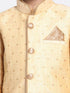Boys' Gold Cotton Silk Blend Kurta, Waistcoat and Pyjama Set