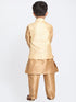 Boys' Gold Cotton Silk Blend Kurta, Waistcoat and Pyjama Set