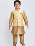 Boys' Gold Cotton Silk Blend Kurta, Waistcoat and Pyjama Set