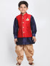 Boys' Maroon Cotton Silk Blend Ethnic Jacket, Kurta and Dhoti Pant Set