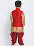 Boys' Maroon Cotton Silk Blend Ethnic Jacket, Kurta and Dhoti Pant Set