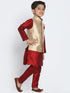 Boys' Gold Cotton Silk Blend Kurta, Waistcoat and Pyjama Set