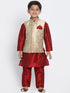 Boys' Gold Cotton Silk Blend Kurta, Waistcoat and Pyjama Set