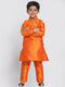 Boys' Orange Cotton Silk Blend Kurta and Pyjama Set