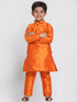 Boys' Orange Cotton Silk Blend Kurta and Pyjama Set