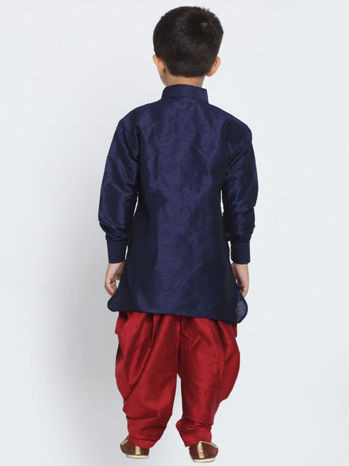 Boys' Blue Cotton Silk Blend Kurta and Dhoti Pant Set