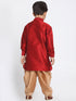 Boy's' Maroon And Rose Gold Silk Blend Kurta And Patiala Pant Set
