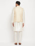 Men's Cream Silk Blend Jacket With Kurta Pant Set