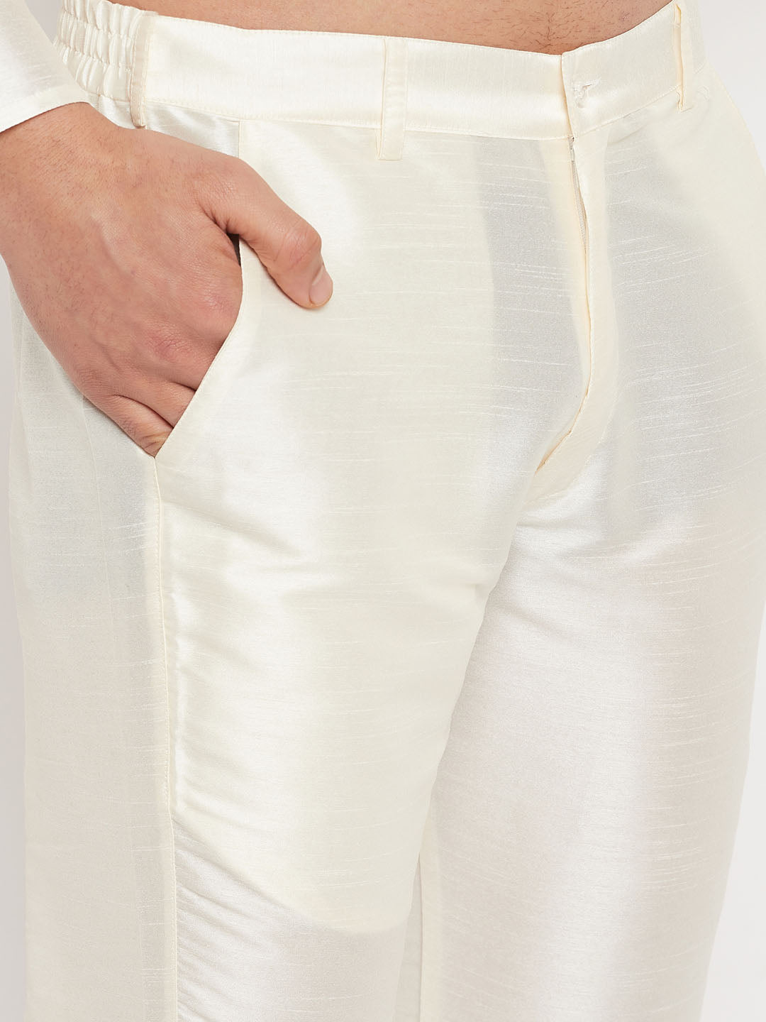 Men's Cream Silk Blend Jacket With Kurta Pant Set