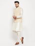 Men's Cream Silk Blend Jacket With Kurta Pant Set