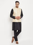 Men's Cream Silk Blend Jacket With Kurta Pant Set