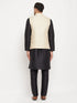 Men's Cream Silk Blend Jacket With Kurta Pant Set