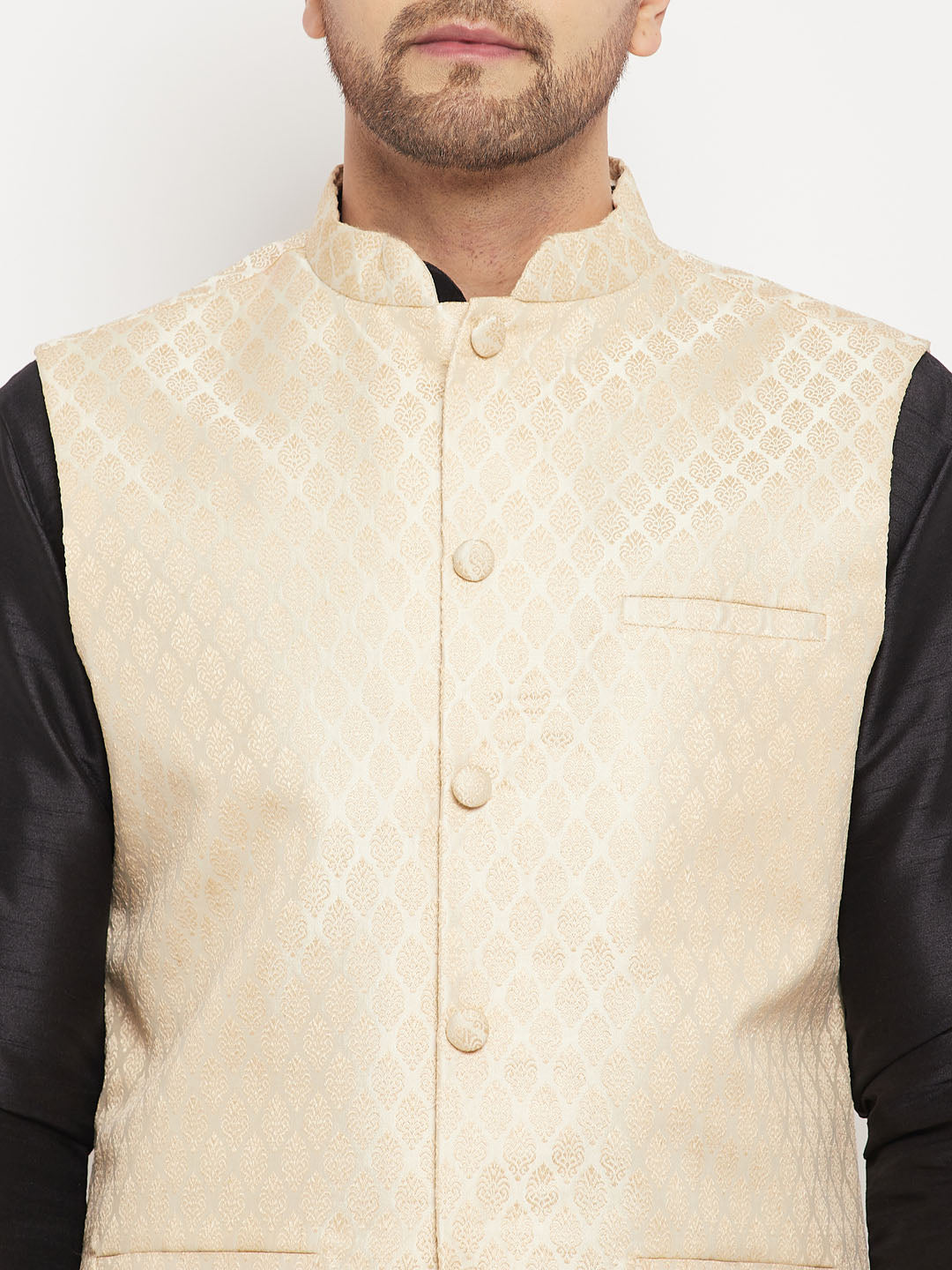 Men's Cream Silk Blend Jacket With Kurta Pant Set
