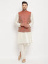 Men's Maroon Silk Blend Jacket With Kurta Pant Set