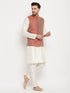 Men's Maroon Silk Blend Jacket With Kurta Pant Set