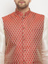 Men's Maroon Silk Blend Jacket With Kurta Pant Set