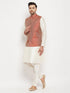 Men's Maroon Silk Blend Jacket With Kurta Pant Set