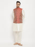 Men's Maroon Silk Blend Jacket With Kurta Pant Set