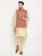 Men's Maroon Silk Blend Jacket With Kurta Pant Set