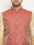Men's Maroon Silk Blend Jacket With Kurta Pant Set