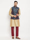 Men's Blue Zari Weaved Jacket With Kurta Pant Set