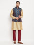 Men's Blue Zari Weaved Jacket With Kurta Pant Set