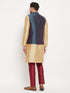 Men's Blue Zari Weaved Jacket With Kurta Pant Set