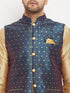Men's Blue Zari Weaved Jacket With Kurta Pant Set