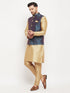 Men's Blue Zari Weaved Jacket With Kurta Pant Set