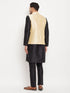 Men's Gold Zari Weaved Jacket With Kurta Pant Set