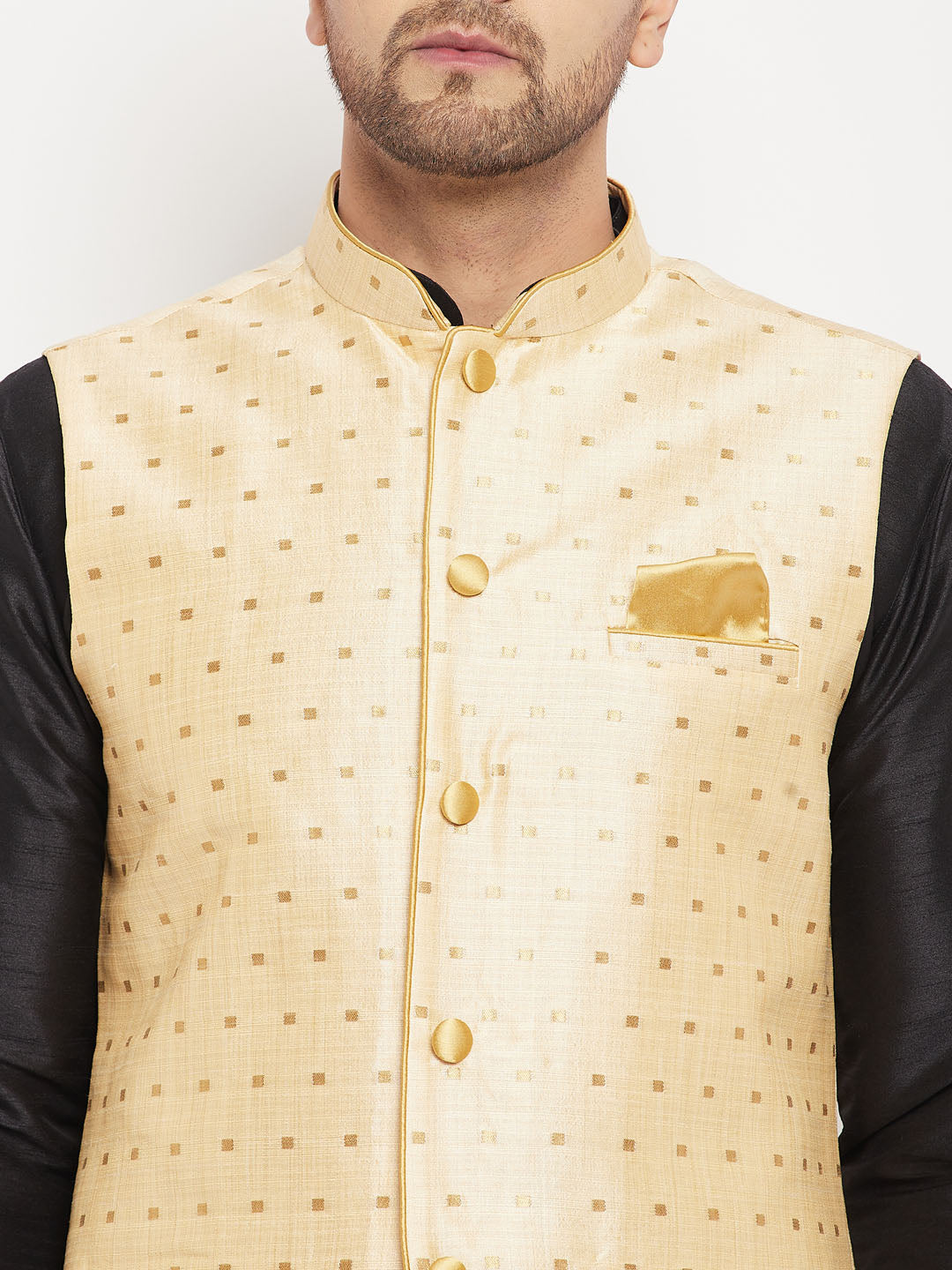 Men's Gold Zari Weaved Jacket With Kurta Pant Set