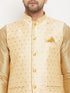 Men's Gold Zari Weaved Jacket With Kurta Pant Set