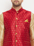 VASTRAMAY Men's Maroon Zari Weaved Jacket