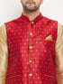 Men's Maroon Zari Weaved Jacket With Kurta Pant Set