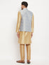 Men's Grey Jacquard Jacket With Kurta And Pant Set