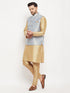 Men's Grey Jacquard Jacket With Kurta And Pant Set