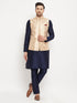 Men's Rose Gold Jacquard Jacket With Kurta And Pant Set