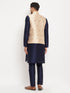 Men's Rose Gold Jacquard Jacket With Kurta And Pant Set