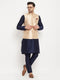 Men's Rose Gold Jacquard Jacket With Kurta And Pant Set