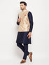 Men's Rose Gold Jacquard Jacket With Kurta And Pant Set