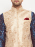 Men's Rose Gold Jacquard Jacket With Kurta And Pant Set