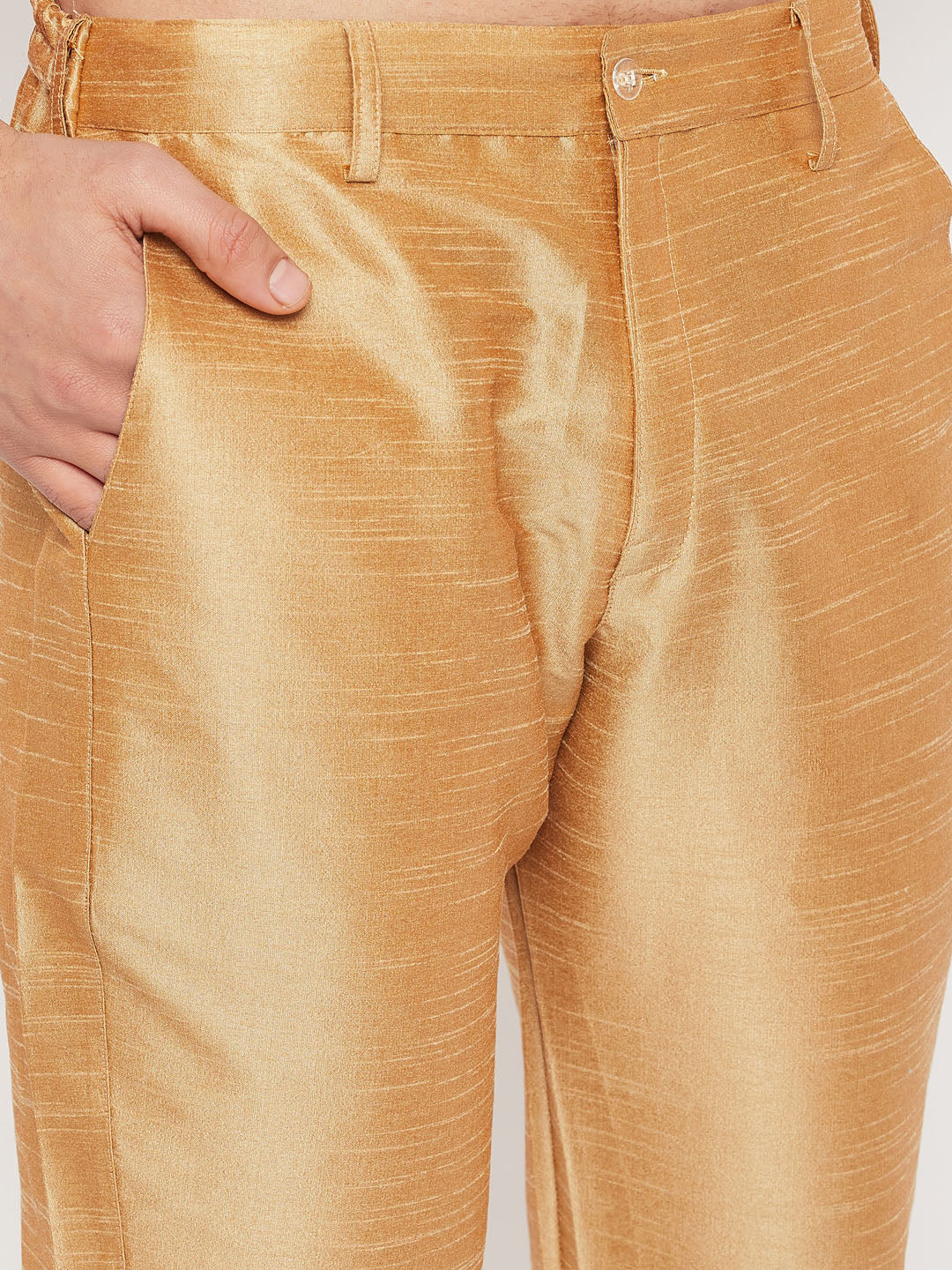 Men's Rose Gold Jacquard Jacket With Kurta And Pant Set