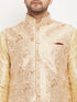 Men's Rose Gold Jacquard Jacket With Kurta And Pant Set
