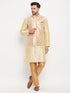 Men's Rose Gold Jacquard Jacket With Kurta And Pant Set