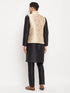 Men's Rose Gold Jacquard Jacket With Kurta And Pant Set