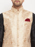 Men's Rose Gold Jacquard Jacket With Kurta And Pant Set